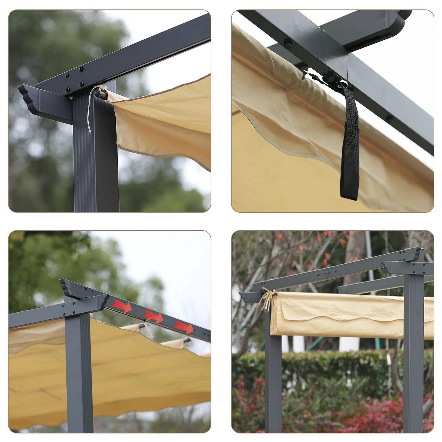 Angel Living Aluminium Pergola 3×4 m Beige – Verstelbaar Polyesterdak, Stalen Dakbuizen, Poedercoating
