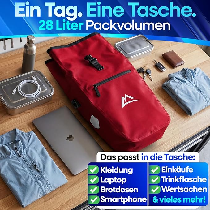 Nextcover Fietstas - 28L - TPU - Rolsluiting - Bagagedrager - Rood
