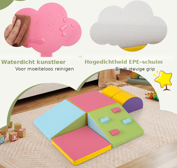 COSTWAY Zachte Bouwstenen Set - 6-delig - Klim-, Kruip- en Speelblokken - 40 x 40 x 20 cm - Meerkleurig