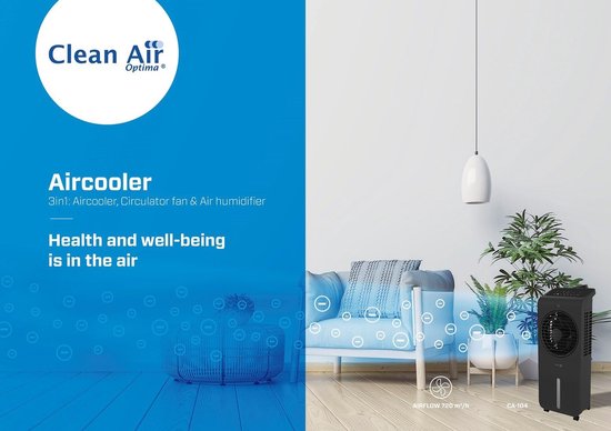 Clean Air Optima® CA-104B - 3in1 Aircooler, Luchtkoeler, Luchtbevochtiger en Circulator Ventilator - 360° automatische oscillatie - Extreem stil! 10dB