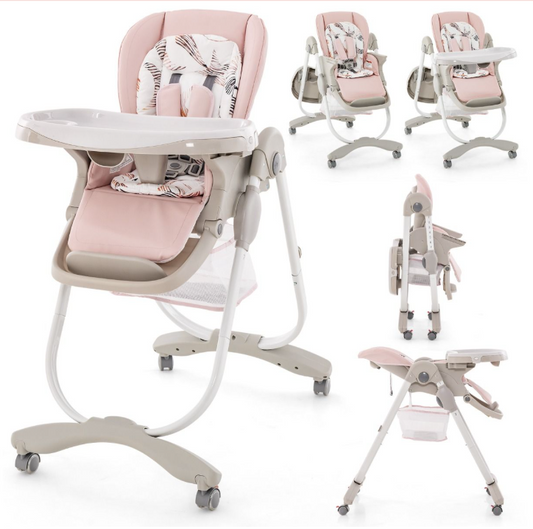 Coast Multifunctionele Kinderstoel Opvouwbaar - Roze - 102 x 59 x 92-110 cm - In Hoogte Verstelbaar, met Wielen