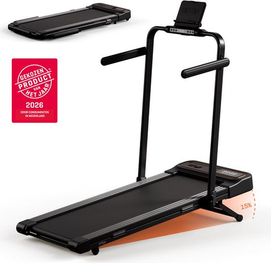 Moov Run Plus Loopband Inklapbaar met Helling 15% - 1-14 km/u Treadmill - Walking Pad - Opvouwbare Wandelband - Incl. Accessoires