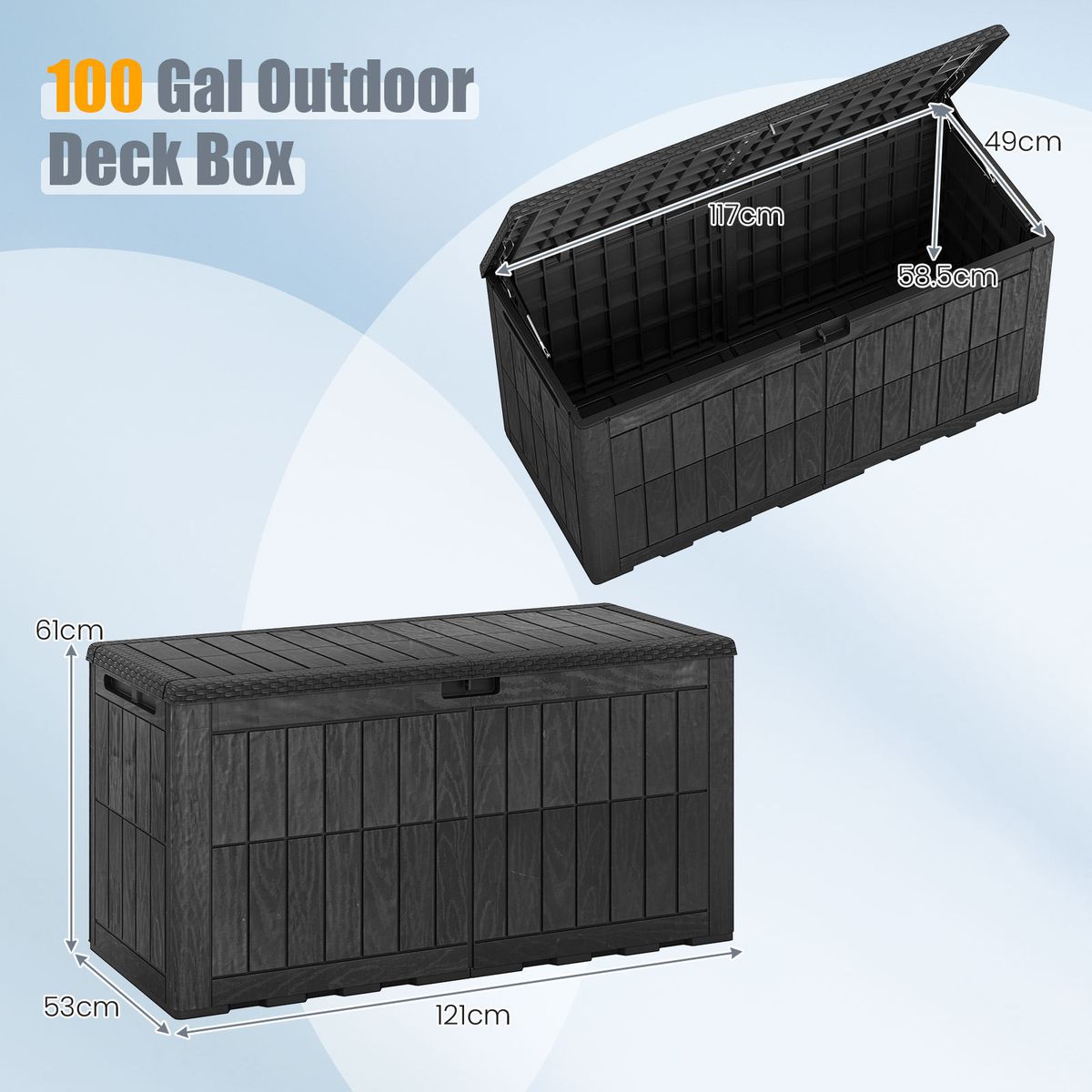 Coast Tuin opbergbox - 380L inhoud - 2-in-1 bank en kussenbox - zwart