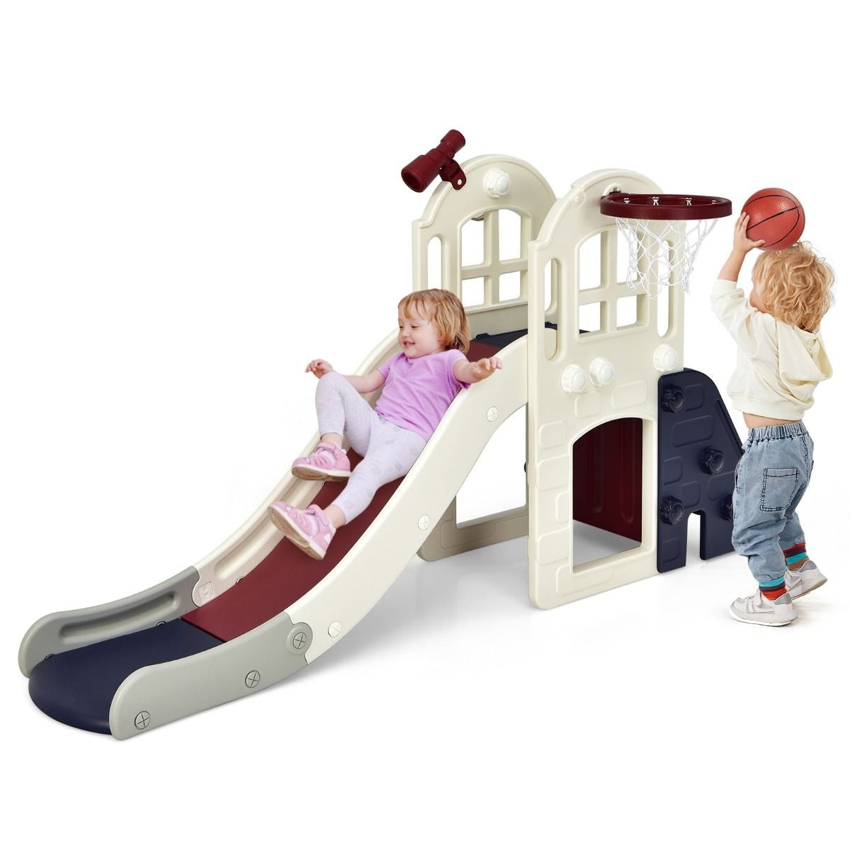 Coast Kinderglijbaan met Basketbalring en Telescoop - 189,5 x 83 x 98 cm - Blauw