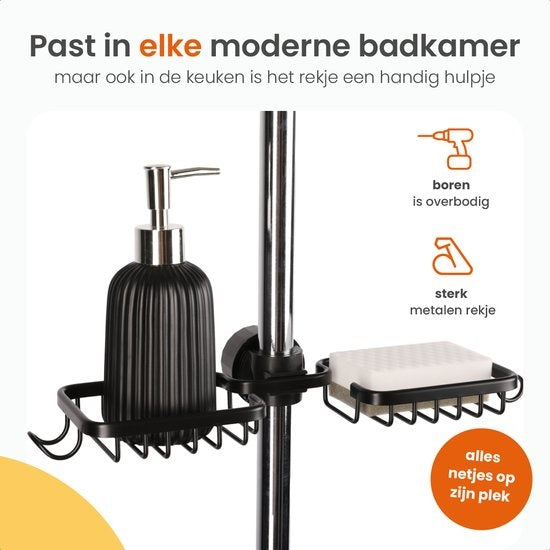 Goliving Doucherek Hangend - Doucherekje - Zonder Boren - Keukenrek - Gootsteen Organizer - Badkamer Accessoires - Dubbele Ruimte - Zwart