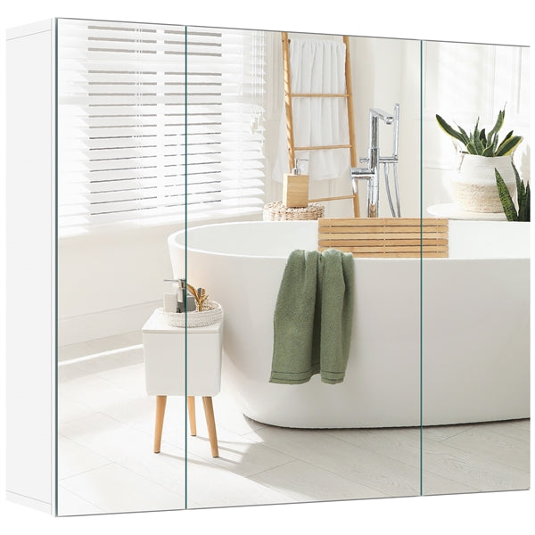 Frameless Spiegelkast - 3 Spiegeldeuren - 2 Verstelbare Legplanken - 70,5 x 15 x 60,5 cm - Wit