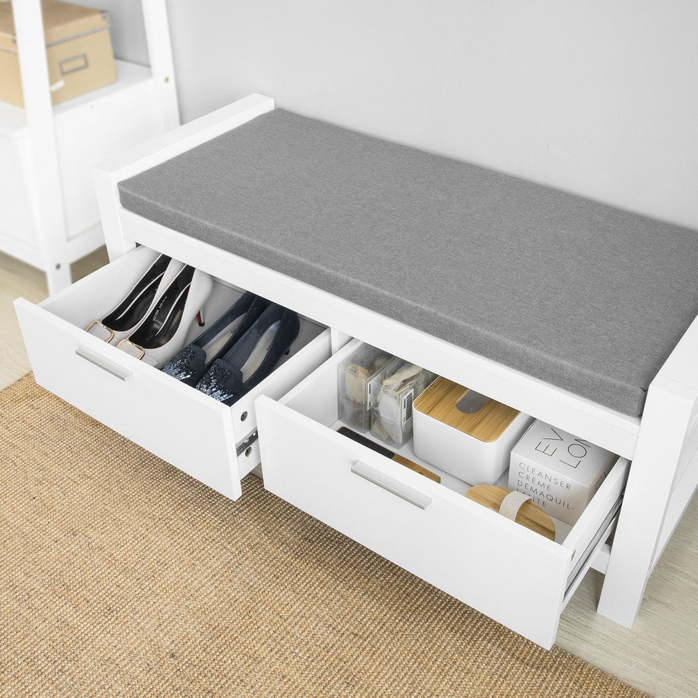 SoBuy FSR74-W Schoenenbank Met Opbergruimte -  Met Zitkussen 2 Lades Bedbank - 100x40x40cm - Wit