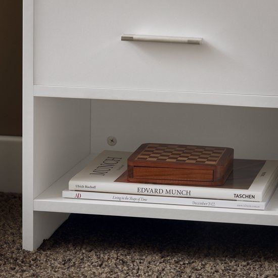 SoBuy FBT66-W Nachtkastje Wit – Bijzettafel met Lade en 2 Planken – Veelzijdig Salontafel voor Slaapkamer, Woonkamer & Hal – MDF