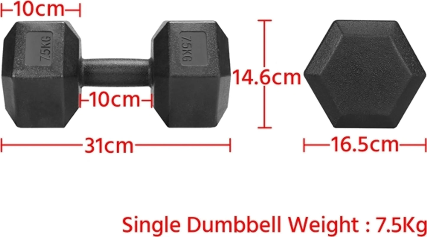 Yaheetech Dumbbells 7,5 kg Set Van 2 – Voorzien Van Zeshoekig Anti-rol Ontwerp En Ergonomische Handgreep En Vloerbeschermende Pvc-coating – Voor Krachttraining En Cardio – Zwart Gietijzer Beton En Pvc – 31 x 14,6 x 14,6 cm
