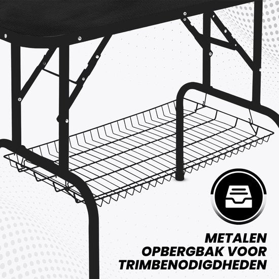 Animali Trimtafel - Trimtafel voor honden/katten - Hondentrimtafel - Inklapbaar - Aanlijnoptie - Opbergmand - 80KG draagvermogen - Zwart