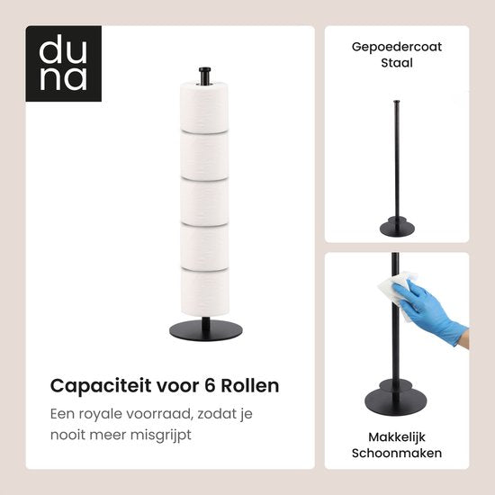 Duna Reserverolhouder - WC Rolhouder - Toiletrolhouder - Vrijstaand - Zonder Boren - Zwart