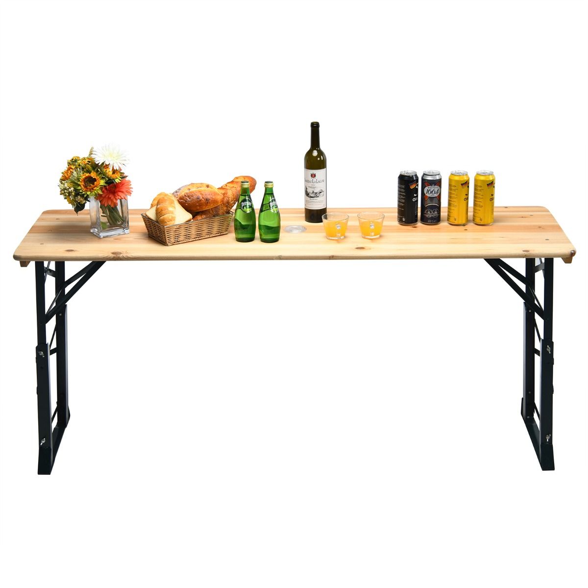 coast Biertafel - Inklapbaar - Hoogte Verstelbaar 75-105 cm - 168,5 x 50 cm - Hout/Natuurlijk - Met Parasolgat