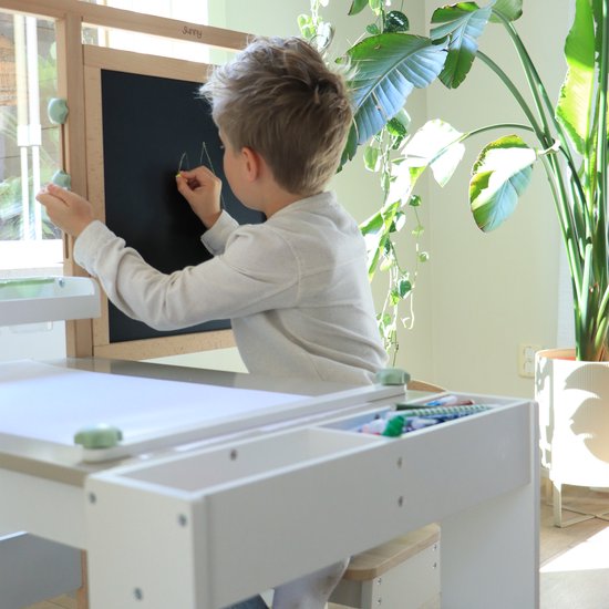 Sunny Olivia Teken- en Knutseltafel – Houten Kinder Teken- en Knutseltafel – Compleet Met Stoel, Whiteboard, Papierrol & Opbergruimte – Creatief Speelmeubel