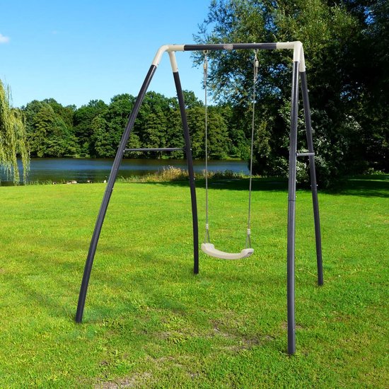 AXI Enkele Metalen Schommel in Antraciet/Créme - Vrijstaande schommelset met kunststof schommelzitje - Schommelset voor kinderen