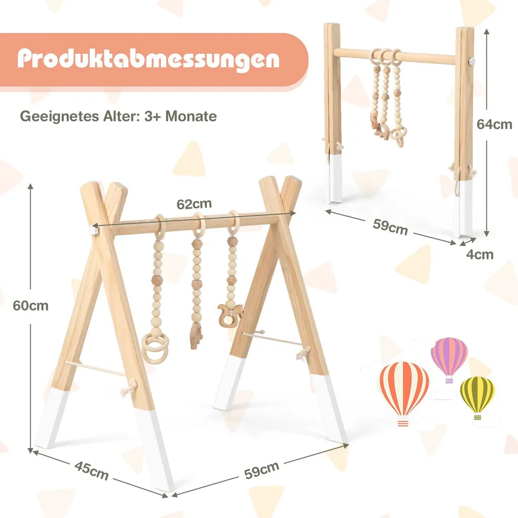 COAST Kinderspeelgoed Educatieve Speelboog – Houten Babygym in Boho Stijl – 60×44×60 cm – Montessori Speelgoed met Hangend Speelgoed