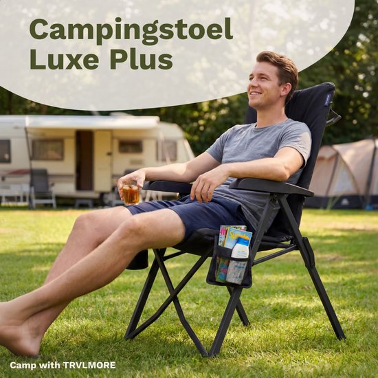TRVLMORE Campingstoel Luxe - Opvouwbaar - 150KG Draagvermogen - Incl. Draagtas - Klapstoel - Kampeerstoel - Vouwstoel - Zwart