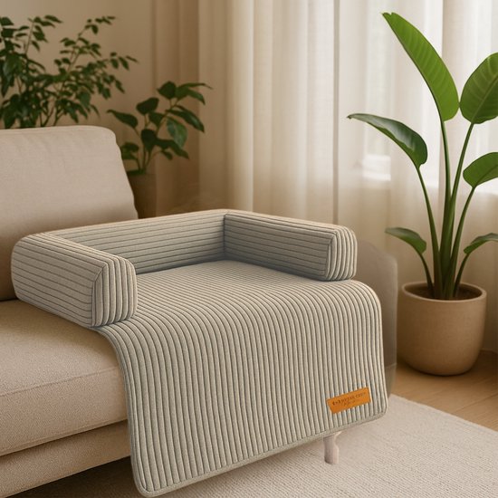 By Cee Cee – Hondendeken Voor Bank – 90 x 90 x 16 cm – Voorzien Van Volledig Afritsbare Hoes En Opstaande Randen – Voor Meubelbescherming – Mokka Ribstof