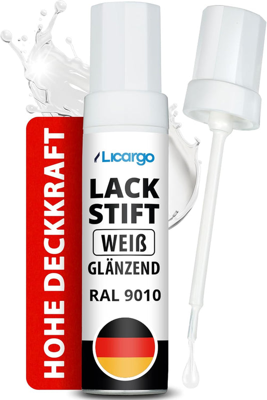 LICARGO Lackstift Glanzend Wit 12 ml - Precisiekwast voor Krasjes en Steenslag
