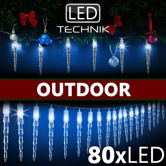 Monzana Kerstverlichting 80 LED´s - Ijspegels 5m Kabel - IP44 Blauw