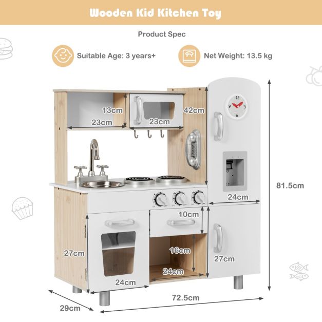 Coast Kinderkeuken hout - Incl. Accessoires - 72,5 x 29 x 81,5 cm - Wit