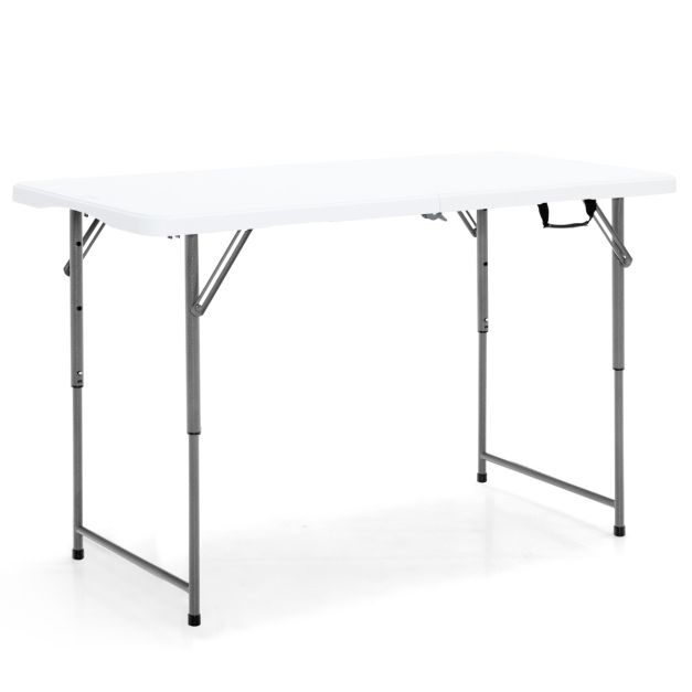 Coast Opvouwbare Picknicktafel 122x61 cm – Draagbare Eettafel met 3 Verstelbare Hoogtes – Wit