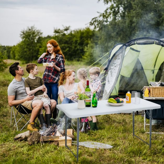 Coast Opvouwbare Picknicktafel 122x61 cm – Draagbare Eettafel met 3 Verstelbare Hoogtes – Wit