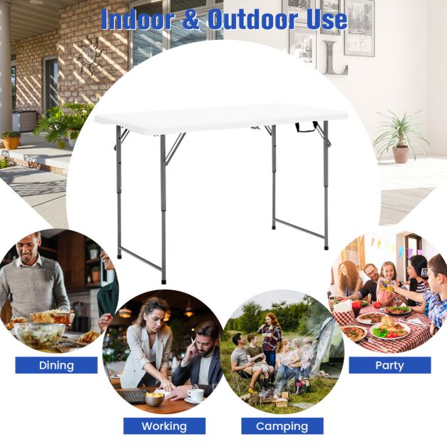 Coast Opvouwbare Picknicktafel 122x61 cm – Draagbare Eettafel met 3 Verstelbare Hoogtes – Wit