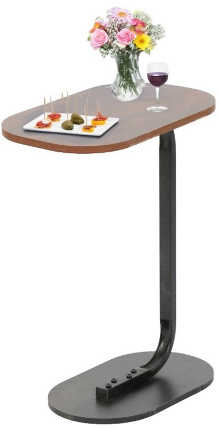 Bijzettafel - Bruin - Banktafel - Metaal met Hout - Koffietafel - C Shape - 45x28x60 cm