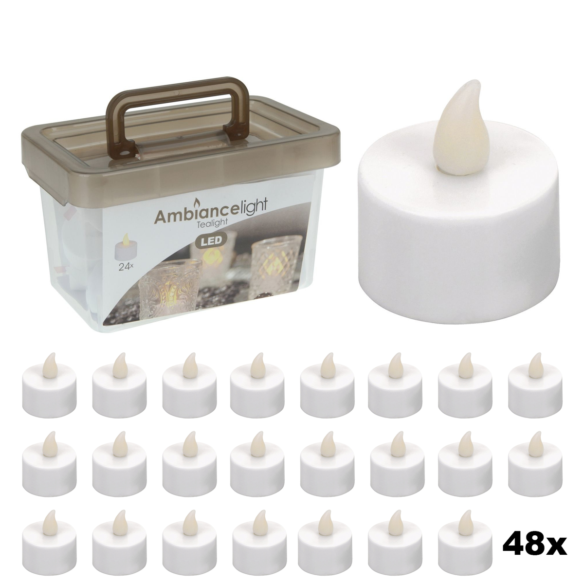 Set Theelichtjes LED - Box met 48 Stuks - INCLUSIEF Batterijen