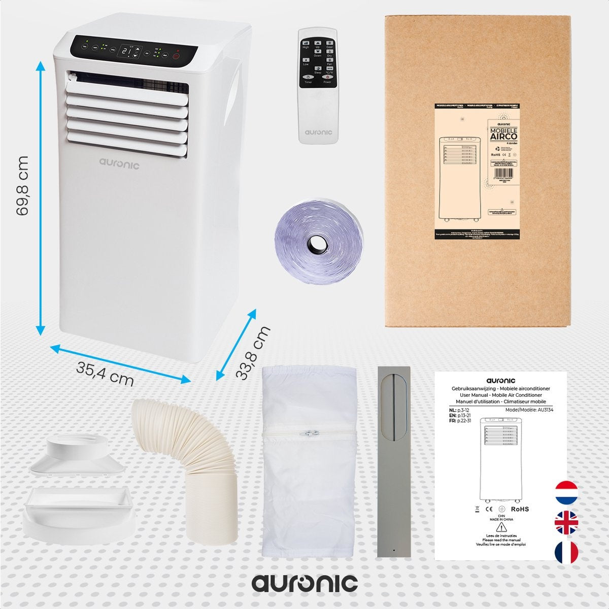 Auronic Mobiele Airco - 4 Standen - 10.000 BTU - Tot 35 m2 - Wit