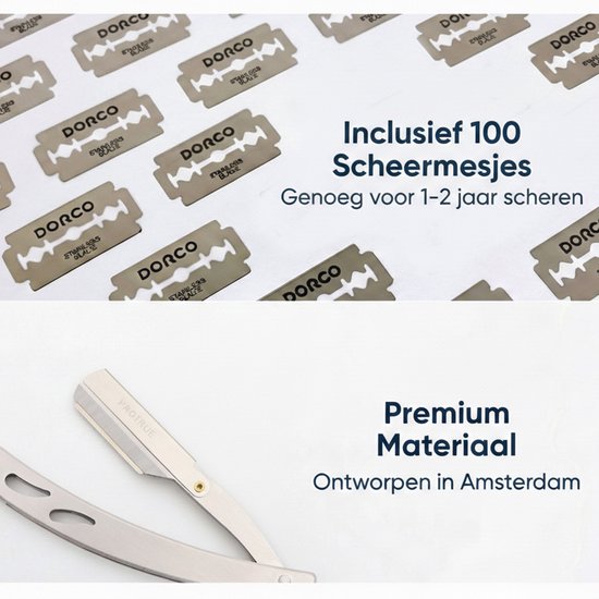 ProTrue Barbiersmes met 100 Scheermesjes - Shavette Open Scheermes - Klassiek Kappersmes - Safety razor - Straight Razor