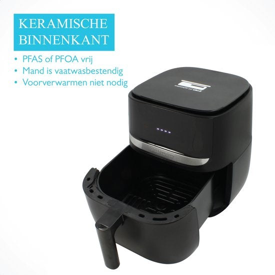 Wartmann WM 2203AF, Keramische Airfryer / heteluchtfriteuse, 5,7 liter, weegschaalfunctie, PFAS-vrij, zwart