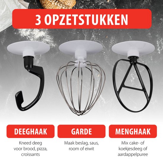 alpina Keukenmachine - Keukenrobot - 5L RVS Mengkom - 3 Accessoires - Wit