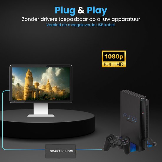 SCART naar HDMI Adapter - Omvormer - SCART Kabel en HDMI Kabel - Video Adapter - SCART naar HDMI Converter - Plug & Play - Full HD 1080P