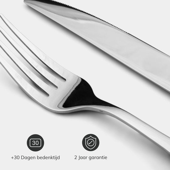 Deleca 8 Persoons Bestekset (48-delig) - Lepels, Messen, Vorken & Steakmessen - Vaatwasserbestendig - Zilver / RVS