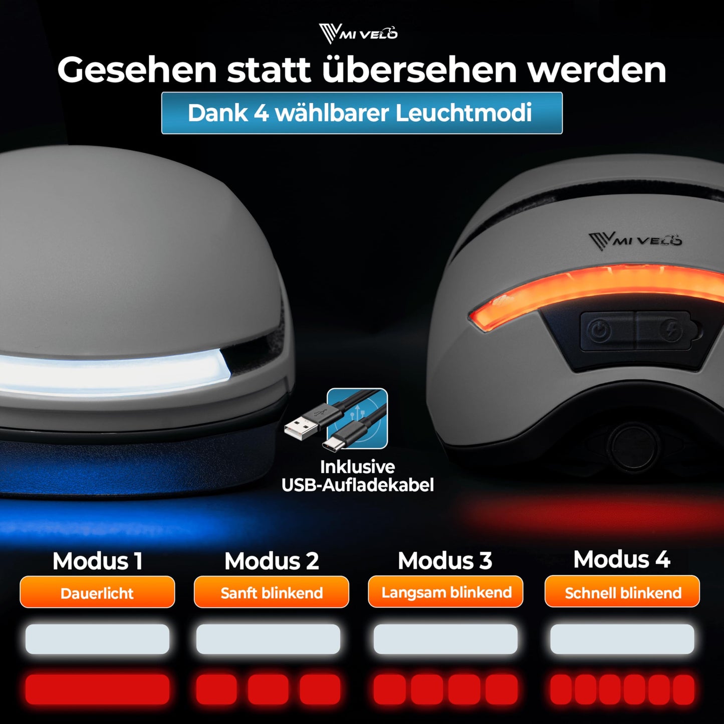 MiVelo Nova fietshelm - wit maat M 54-58 cm - led verlichting voor en achter - NTA 8776 tot 45 km/h