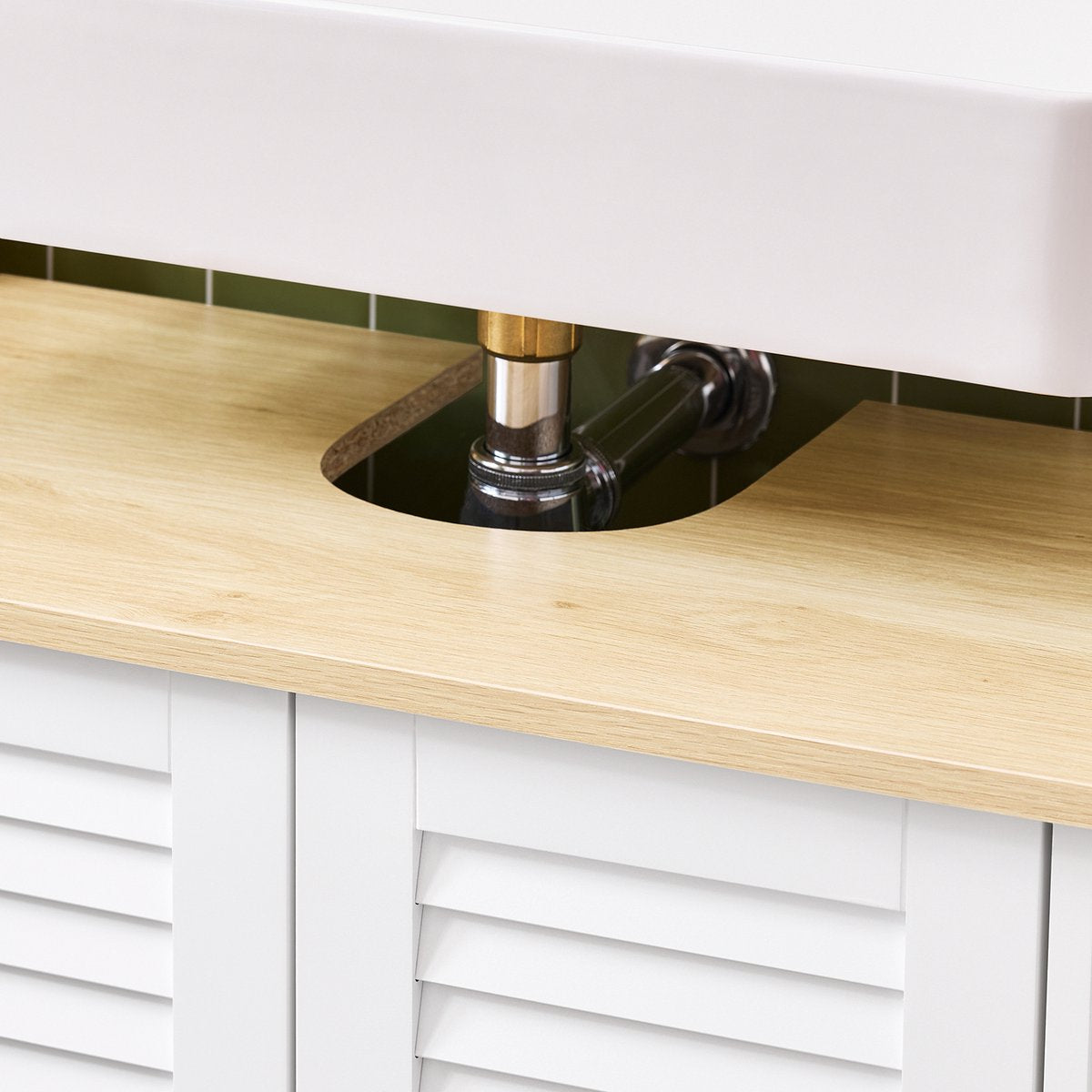 SoBuy Badkamermeubel FRG237-WN - Wastafelonderkast - Lamellendeur - 60 x 35 x 59 cm - Donkergrijs