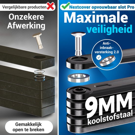Nextcover Vouwslot 100cm FoldOne Pro | Fietsslot met Drie Sleutels | Fiets Slot met Houder | Slot voor Fietsen, E-Bikes, E-Scooter | SteelSecure-Technologie 3.0