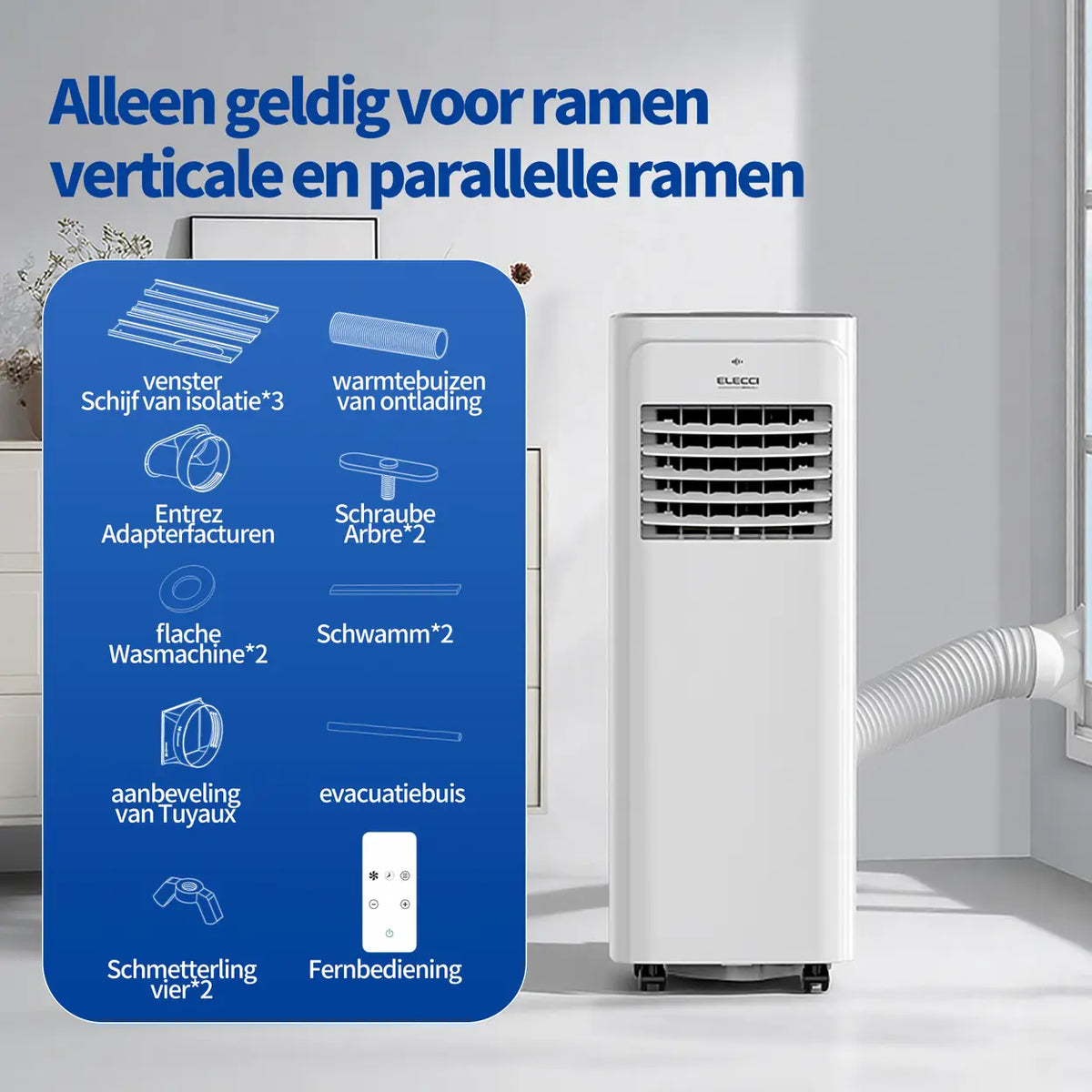 ELECCI mobiele airconditioner 9000 BTU met afstandsbediening en timer
