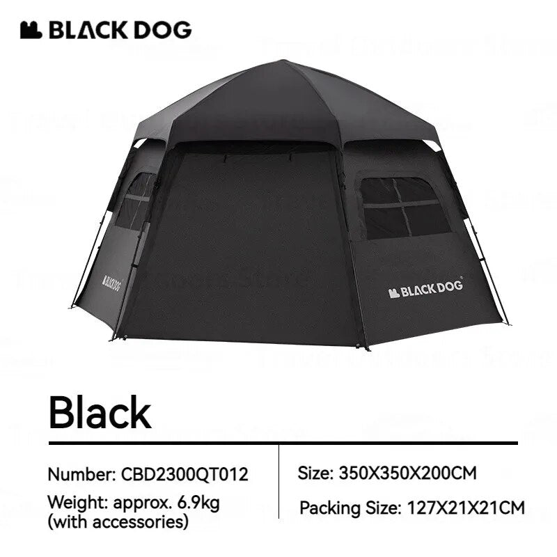 Blackdog Hexagon Automatische Tent CBD2300QT012 – 12,5 m² – UPF50+ – PU3000 mm – Zwart