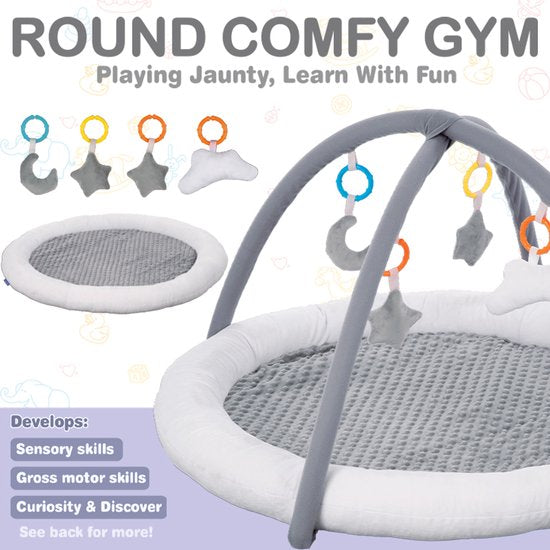 FUEGOBIRD - Babyspeelmat - Luxe gym met boog - Kleurrijke interactieve grijpspeeltjes - Geweldige geluiden - Ontwikkelingsspeelmat voor baby's vanaf 2 maanden - Speelmat van hoge kwaliteit - Speelmat in geschenkdoos