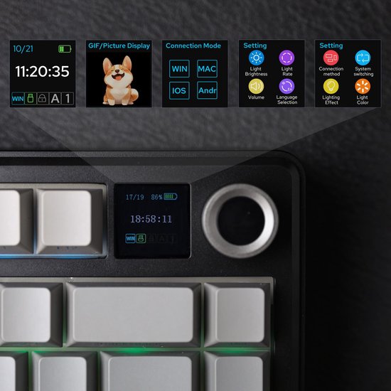 AULA F75 MAX - Zwart/Grijs - Mechanisch Draadloos Toetsenbord - RGB - 75% - QWERTY - Gaming Keyboard - Leobog Reaper Switch