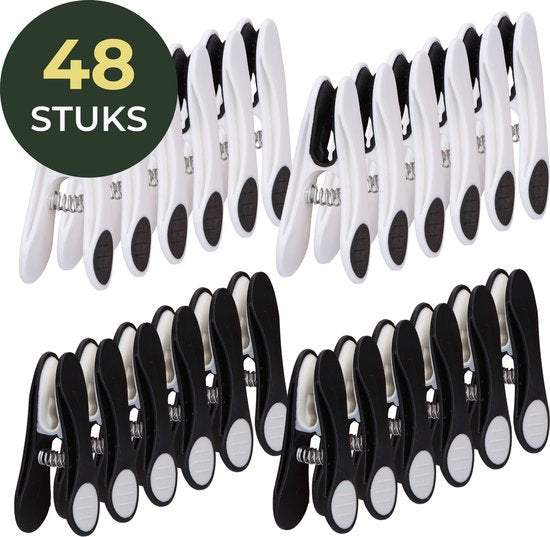 Gandria Wasknijpers 48 Stuks - Kunststof Wasknijpers - Set van 48 Plastic Knijpers - Wasrek Knijpers 10 Kg - Zwart/Wit en Wit/Zwart