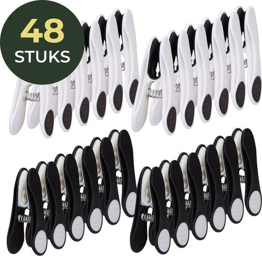 Gandria Wasknijpers 48 Stuks - Kunststof Wasknijpers - Set van 48 Plastic Knijpers - Wasrek Knijpers 10 Kg - Zwart/Wit en Wit/Zwart