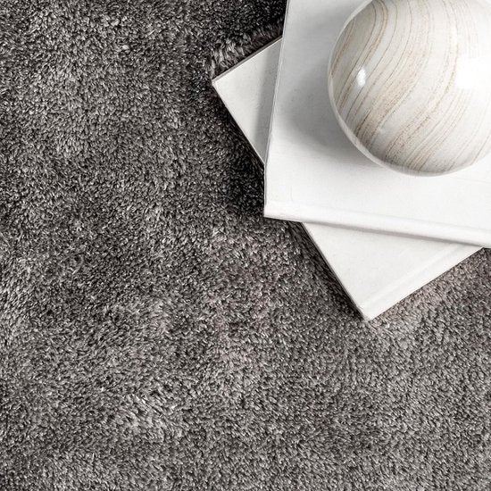 Flycarpets Solid Hoogpolig & Wasbaar Effen Vloerkleed - Grijs - Woonkamer Tapijt - 160x230 cm