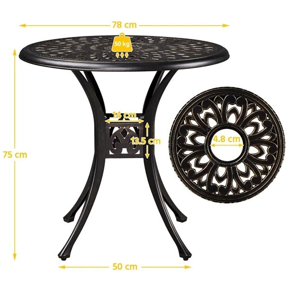 Yaheetech Ronde Tuintafel Ø78 x 75 cm - Brons - Metalen Balkontafel met Parasolgat