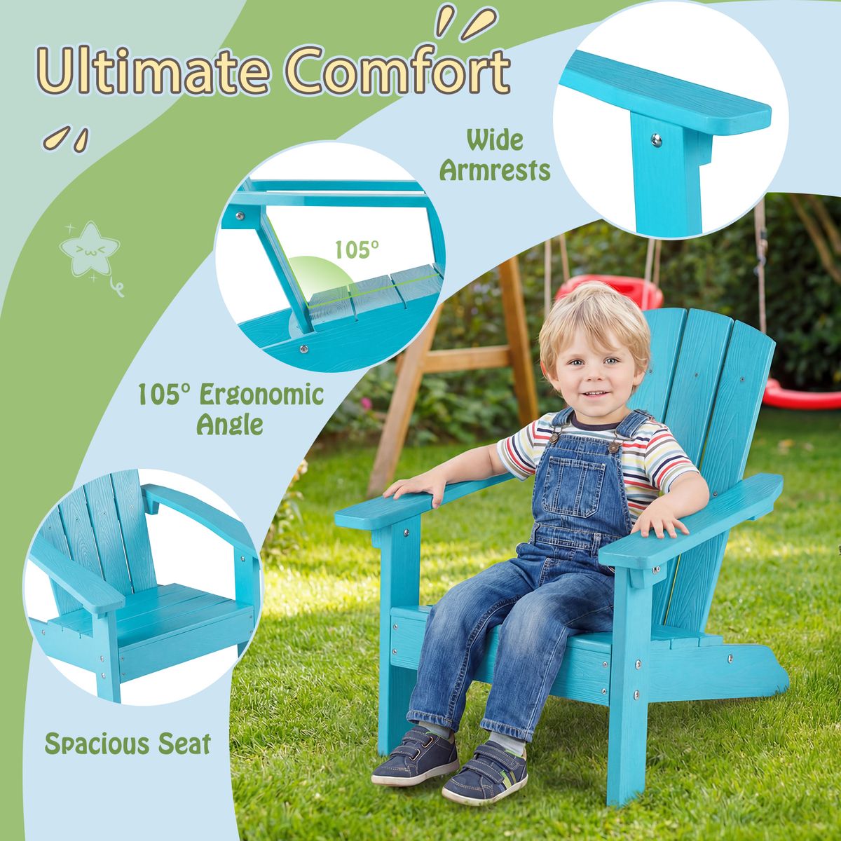 Coast Kinder Adirondack Tuinstoel - ergonomische rugleuning - weerbestendig HDPE - bruin