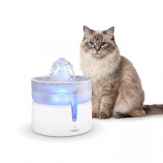Princess Drinkfontein voor Kat - 2 Liter – 4‑laags Filtratie – Fluisterstil 30 dB – BPA‑vrij – Draadloze Pomp – Incl. Filter - Katten & Honden - Makkelijk Schoon te Maken - 620010