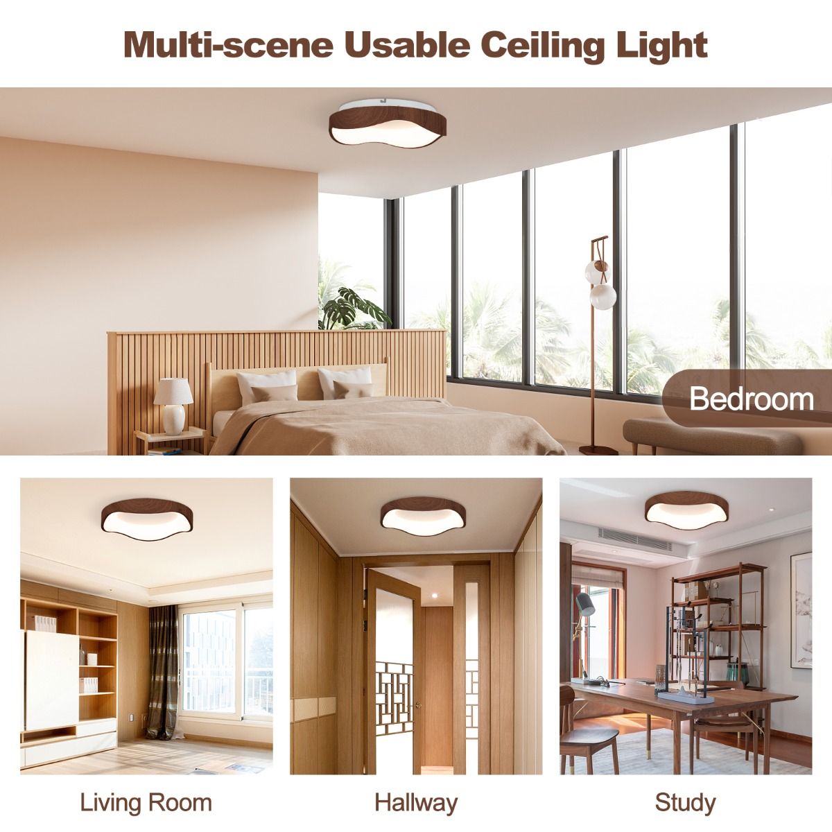 Coast LED plafondlamp - modern design - imitatie hout - warm wit licht 24 W - 41,5 x 41,5 x 10 cm - bruin