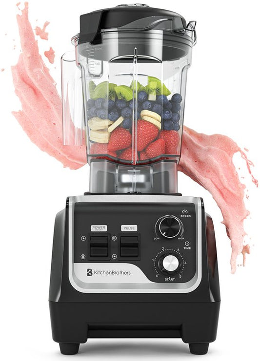KitchenBrothers Power Blender - 1600W - BPA-vrij - 2L - Smoothie Maker - IJscrusher - Metallic Zwart